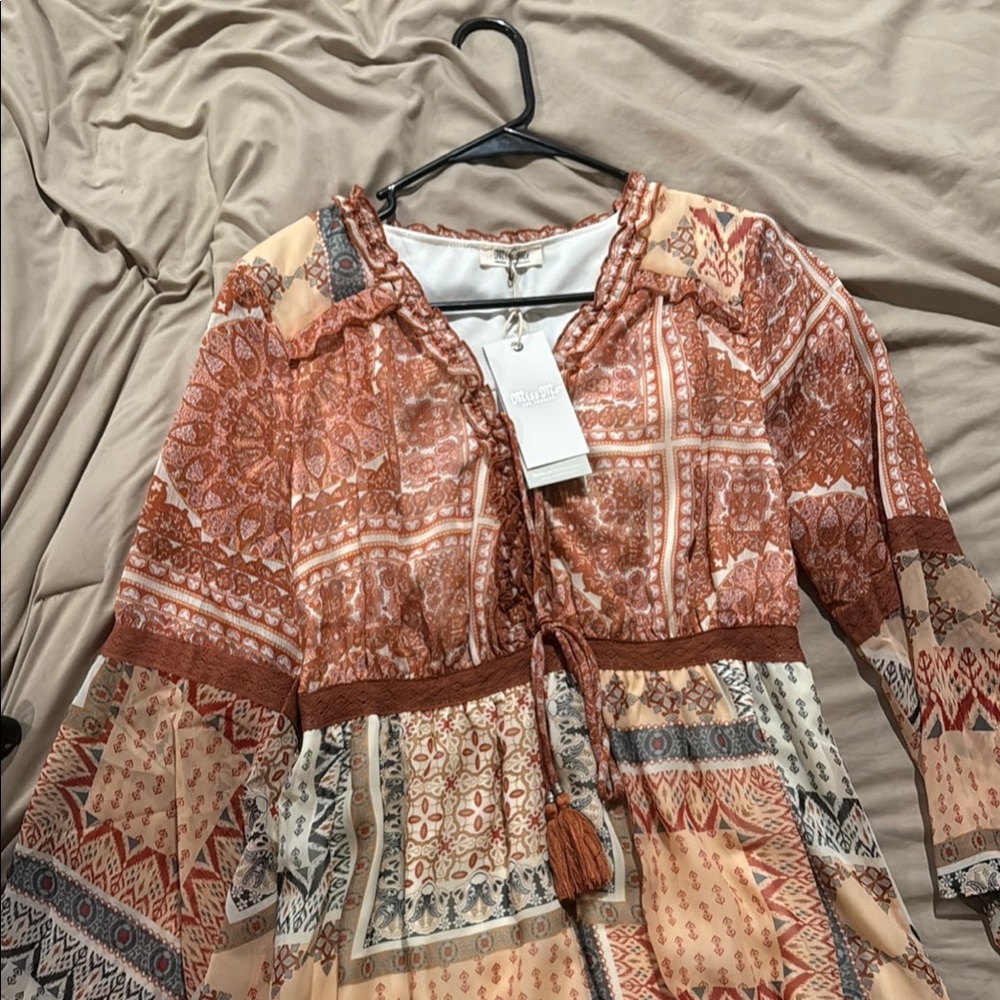 Miss Me Orange Cream Bishop Sleeve Sundress